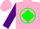 Silk - Pink, green circle 'jd' on back, green diamond stripe on purple sleeves