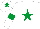 Silk - White, emerald Green Star, emerald Green armlets on sleeves, white cap, emerald green star