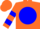 Silk - Orange, black 'mf' on blue disc, blue bars on sleeves, orange cap