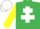 Silk - EMERALD GREEN, white cross of lorraine, yellow sleeves, white cap