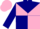 Silk - Pink, navy blue triangular yoke, pink and navy blue quartered sleeves, pink cap