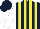 Silk - Dark blue and yellow stripes, white sleeves, dark blue cap