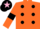 Silk - orange, black spots and armlets, black cap, pink star