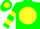 Silk - Green, green 'cat' on yellow disc, green and yellow bars on sleeves