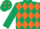 Silk - Dark green, orange diamonds on front, orange brand on back, orange diamonds and cuff on sleeves
