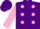 Silk - Purple, pink spots, pink sleeves, two blue hoops