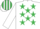 Silk - WHITE, emerald green stars, white sleeves, striped cap