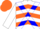 Silk - White, orange triangular panels, blue cross sashes, orange band on sleeves, orange cap