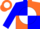 Silk - Blue and orange quarters, orange ''b'' on white ball