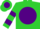 Silk - Lime green, lime green 'db' on purple ball, purple bars on sleeves