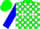 Silk - Green and white blocks, white dots on blue sleeves