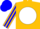 Silk - Gold, blue horse emblem on white ball, blue stripe on sleeves, blue cap