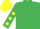 Silk - Emerald green, yellow 't', yellow dots on sleeves, emerald green and yellow cap