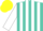 Silk - Turquoise,yellow and white stripes,white sleeves, turquoise and yellow cap