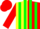 Silk - Yellow and red halves, red 'cag', black and green stripes on red sleeves, red cap