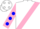 Silk - White, pink sash, blue 'jc, pink sleeves with blue dots