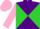 Silk - Purple and lime green diagonal quarters, purple bars on pink sleeves, pink cap