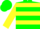 Silk - Green, green 'ws', yellow 'sunglasses' and hoops, green bars on yellow sleeves