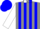 Silk - Gray and blue stripes, white collar, white sleeves, blue cap, gray visor