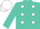 Silk - Turquoise, white dots, white bars on turquoise sleeves, white cap