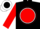 Silk - Black, white circle 'ds' on red ball, red sleeves