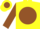 Silk - Yellow, yellow 'wg' on brown ball, brown sleeves