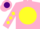 Silk - Pink, purple horse on yellow ball, purple & yellow diamonds on sleeves