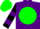 Silk - Purple, green ball, purple 'z', two purple hoops on sleeves, purple and green cap