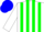 Silk - White, blue and green stripes, white sleeves, blue cap