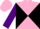 Silk - Pink and black diagonal quarters, pink 'lc', black hoops on purple sleeves