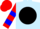 Silk - Light blue, black ball, red 'fns', red sleeves, blue hoop, red cap