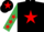 Silk - Black, red star, emerald green sleeves, red stars, black cap, red star