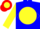 Silk - Blue, yellow ball, red cardinal head, yellow diamond hoop on sleeves