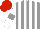 Silk - Gray and white stripes, white sleeves, gray hoop, red cap
