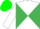 Silk - White and emerald green diagonal quarters, white and green cap