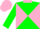 Silk - Hunter green and pink diagonal quarters, pink collar, pink band on green sleeves, pink cap