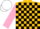 Silk - Gold and Black check, Pink sleeves, White cap