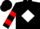 Silk - Black, white 'lj' in white diamond frame, red hoops on sleeves