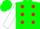 Silk - Green, white crown, red dots, white sleeves