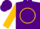 Silk - Purple, gold circle and 'csf', gold sleeves, two purple hoops