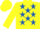 Silk - Yellow, royal blue triangles, royal blue stars on yellow sleeves, yellow cap