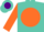 Silk - Turquoise, purple 'cr on orange ball, orange sleeves with purple and turquoise bands