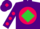 Silk - Purple, purple'cs' on hot pink ball on lime green diamond, hot pink dots on sleeves