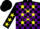 Silk - Black, purple blocks, yellow stars on black sleeves, yellow stars on black cap