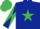 Silk - DARK BLUE, emerald green star, diabolo on sleeves, emerald green cap