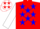 Silk - Red, white and blue thirds, red 'kw', blue stars and red bars on white sleeves