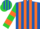 Silk - Royal blue, lime green and fluorescent orange stripes, lime green and fluorescent orange bars on sleeves