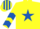 Silk - Yellow, royal blue star, royal blue chevrons on sleeves, striped cap