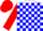Silk - White and blue blocks, red 'dc', red sleeves, red cap