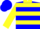 Silk - Blue, yellow 'jp', yellow collar, two yellow hoops and cuffs on sleeves